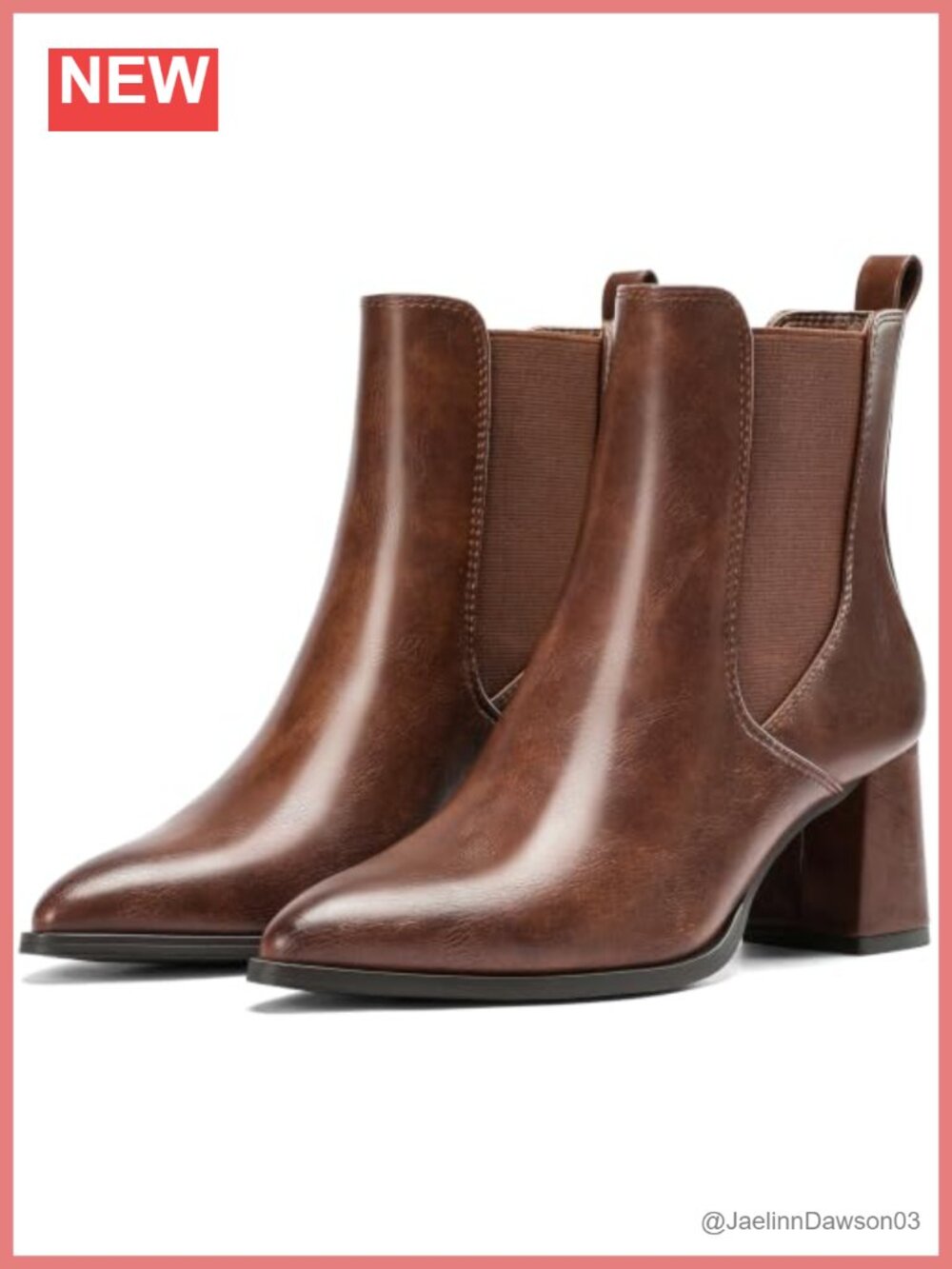 Wide Width Chelsea Ankle Boots Chunky Pointed Toe Faux Leather Women's